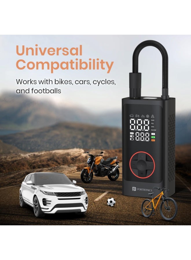 بورترونيكس Portronics Vayu 7.0 Tyre Inflator, Full-Size Digital Display, 4000 mAh Battery, 150 PSI Pressure, Preset Modes, Flashlight with SOS, Pressure Detection, for Cars, Bikes, Bicycles & Balls(Black) - Image 5